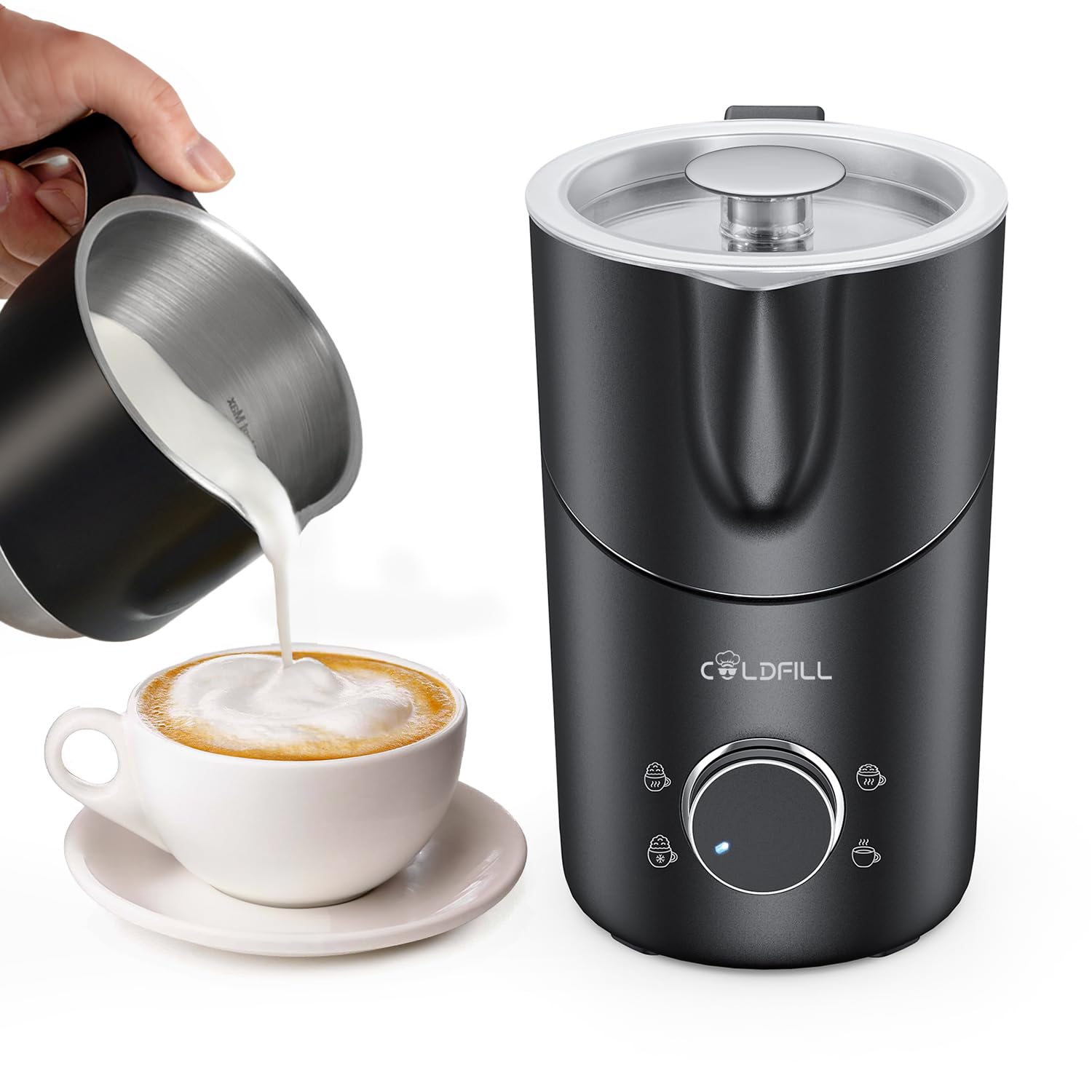 Montalatte Elettrico 8 in 1, Cappuccinatore con Tazza Rimovibile Lavabile in Lavastoviglie, Schiumalatte per Cappuccino, Latte Macchiato, Cioccolata e Latte Vegetale, 400 ml
