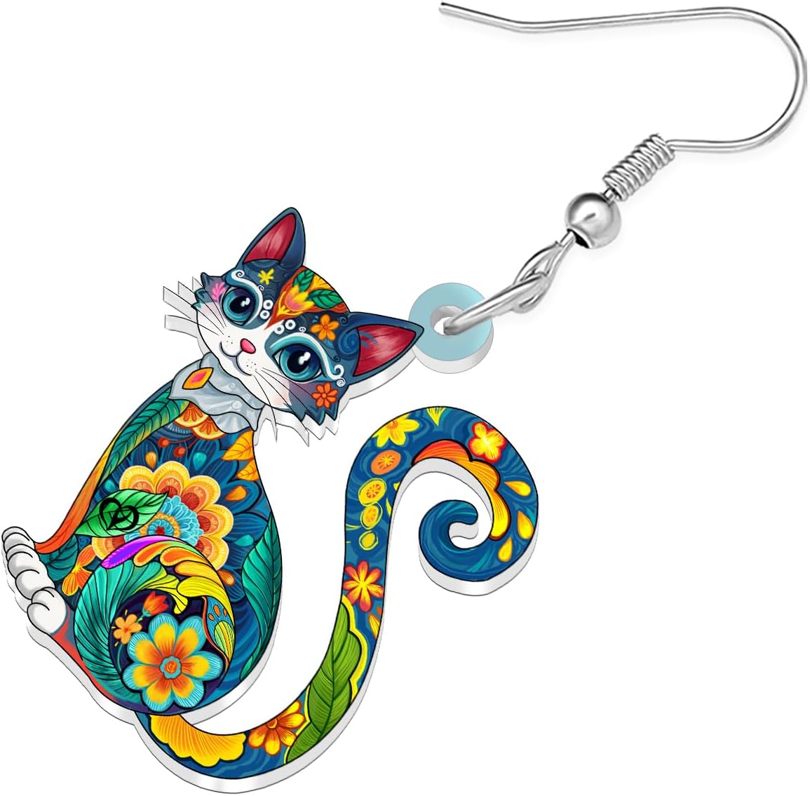 NEWEI Acrylic Cute Floral Cat Earrings Dangle for Women Funny Animal Kitten Pets Bohemian Design Jewelry Accessories Boho Gifts for Cat Lovers Mom Charms - Image 4