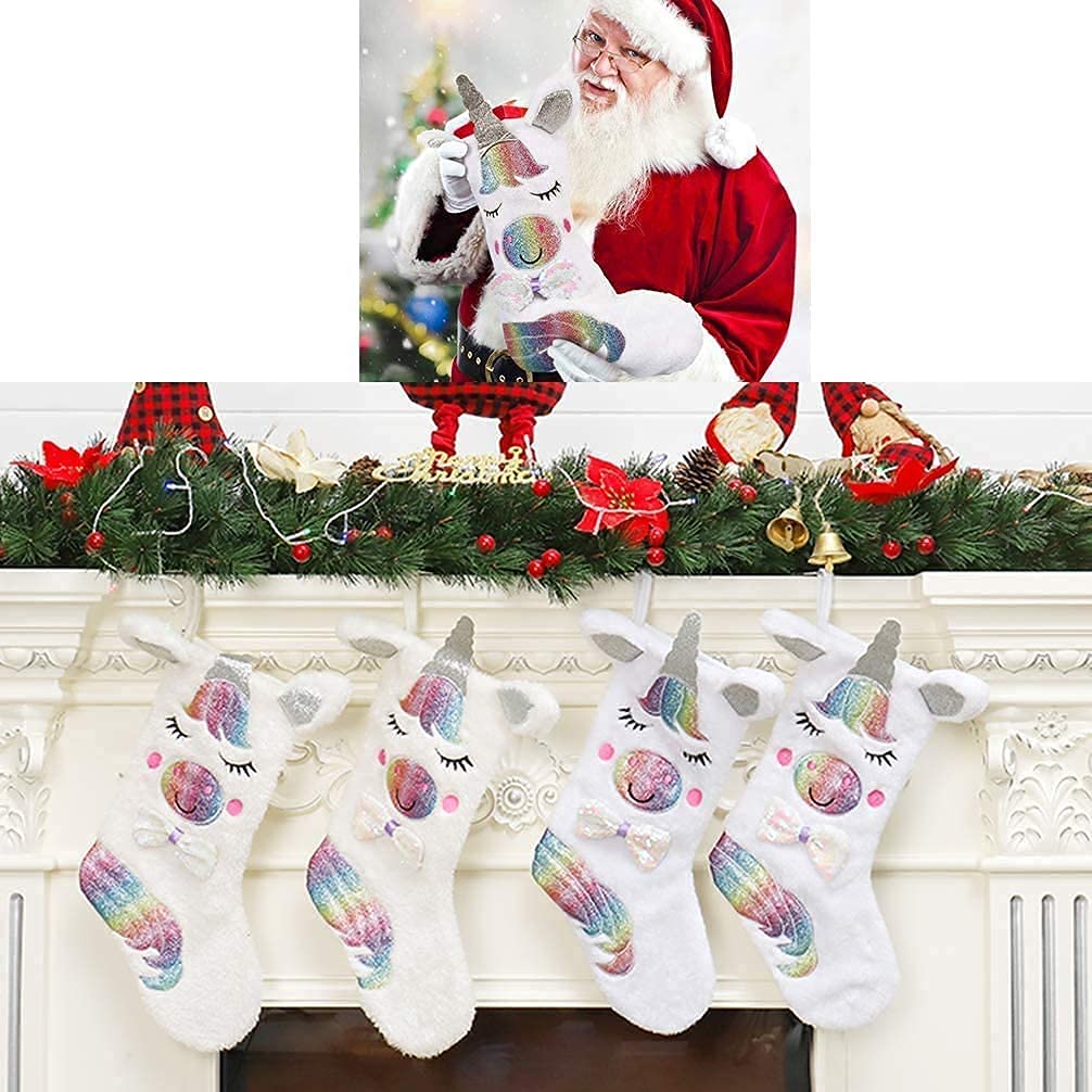 shelly home Christmas Stocking with LED Light Unicorn Sparkly Sequins Stockings for Christmas Decoration