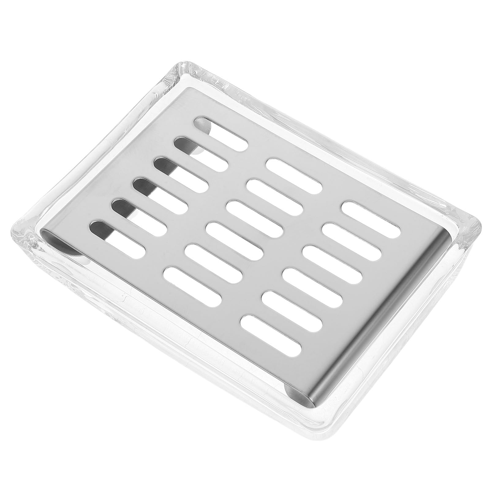 Porte-savonnette en verre rectangulaire double couche avec plateau drainant en inox argenté