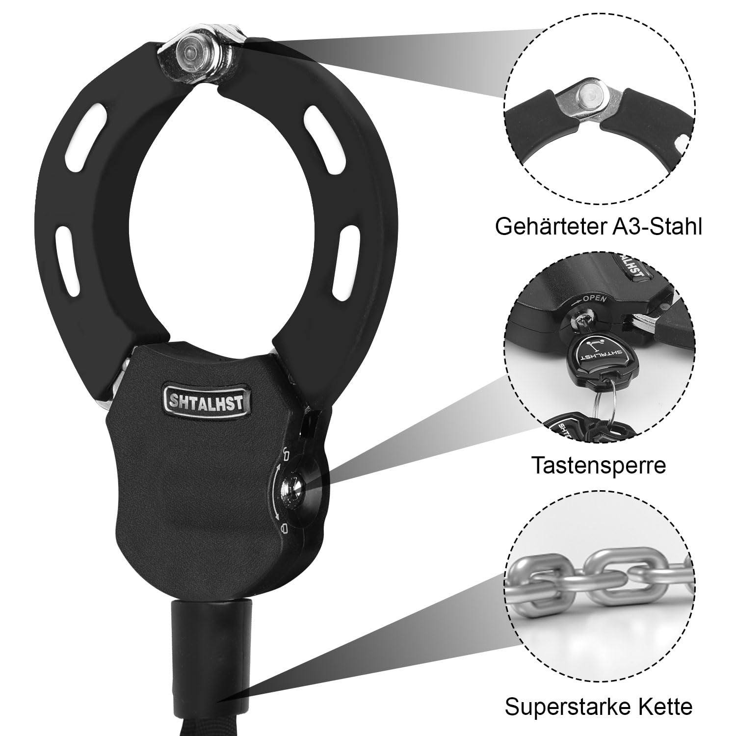E Scooter Schloss, Handschellenschloss, Schloss für E Scooter mit Rollertasche, Fahrrad Zubehör, Schnittfestes Rollenschloss, Handschellen Kabelschloss für Segway, Ninebot, Xiaomi, NIU Scooter