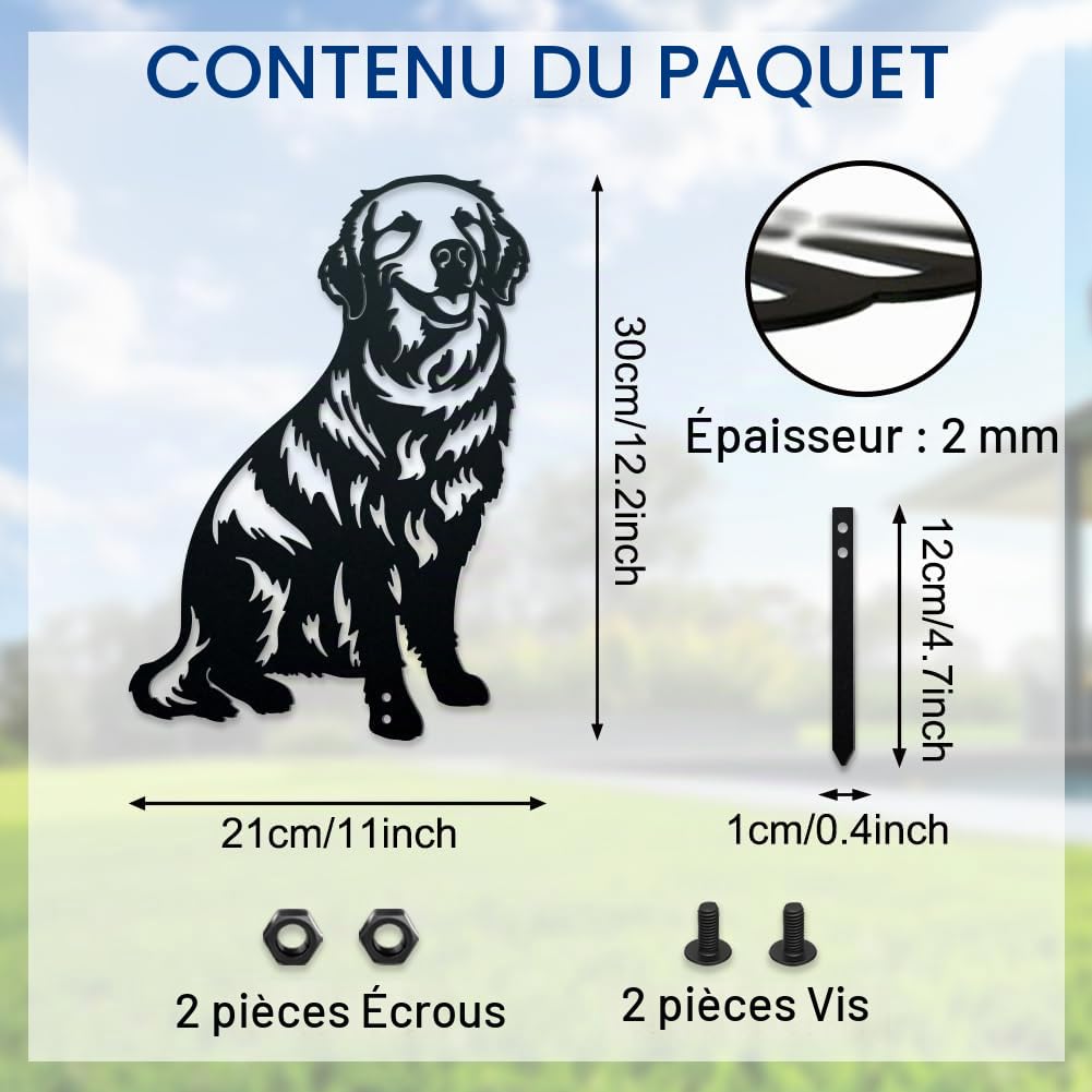 WADORN Piquet Décoratif en Métal de Chien - Statue d'Extérieur Jardin Golden Retriever Silhouette - Art en Métal Ornement Cadeau pour Pelouse, Cour et Patio