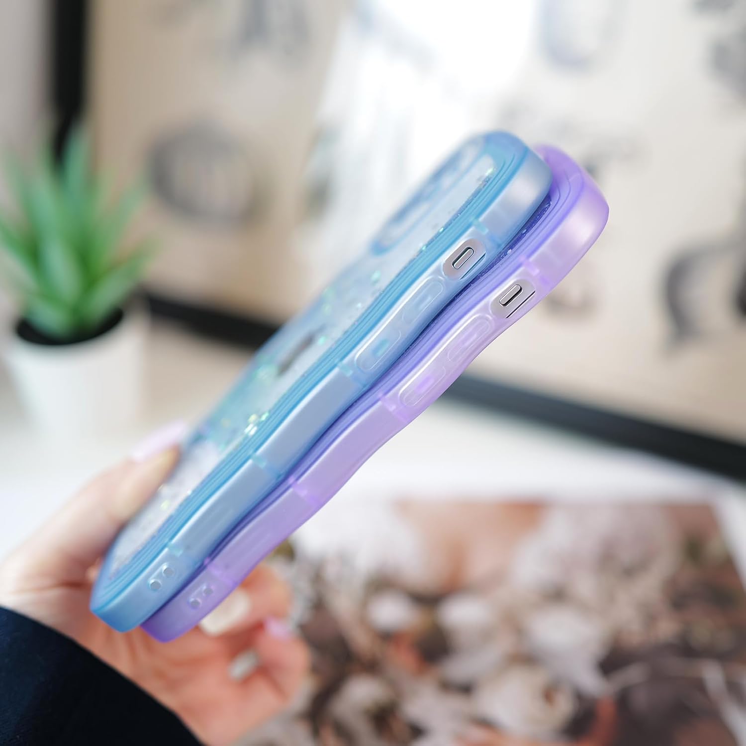 Compatible with iPhone 11,Cute Kawaii Bling Sparkle Glitter Frame Shape Soft Silicone Shockproof Protective Phone Case Cover for Women Girls Blue image 5
