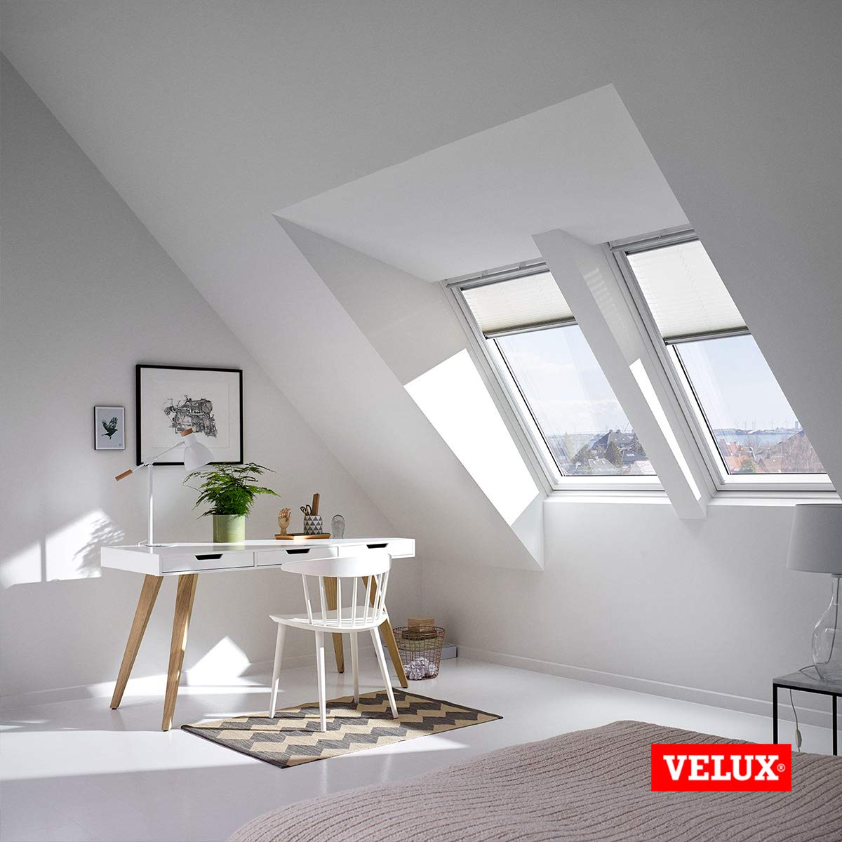 VELUX Original Store Plissé Tamisant (FHL), SK06, Blanc | Ajustement de la lumière, position volante, installation simple