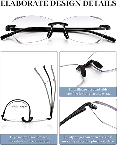 Miniatura 3 de LUFF Lentes de lectura sin montura para mujer, elegantes lectores de computadora con bloqueo de luz azul, antifatiga ocular, sin marco, lente