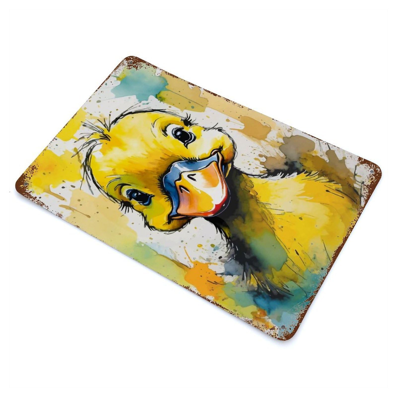 Cute Duckling Watercolor Retro Metal Sign 11.8"x7.9", Vintage Wall Decor for Garage, Pub Or Kitchen