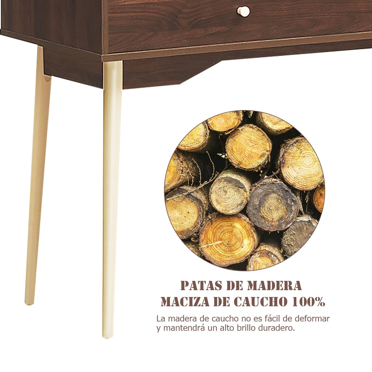 COSTWAY Escritorio de Computadora con Cajón, Escritorio de Oficina con Patas de Madera de Goma, Superficie Espaciosa, 2 Compartimientos, Dispositivo Antivuelco para Estudio Oficina (Marrón)