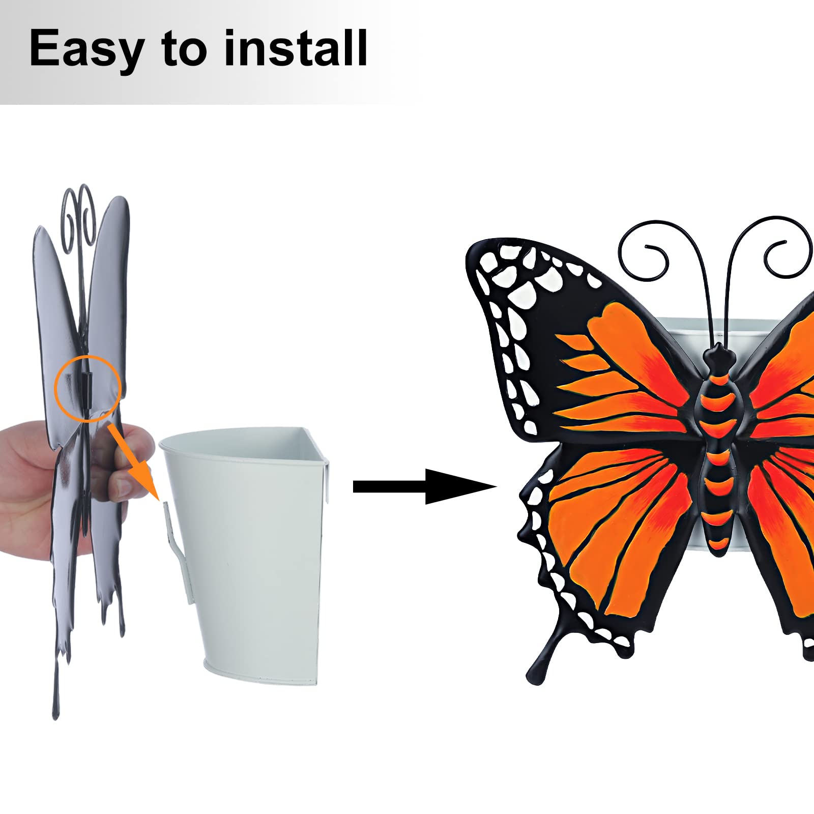 JOHOO Wall Hanging Planter Pot Decorated with Butterfly, 3 PK Butterfly Wall Decor Art Flower Pots Indoor Outdoor for Succulent Herb Home Garden Decor Gift