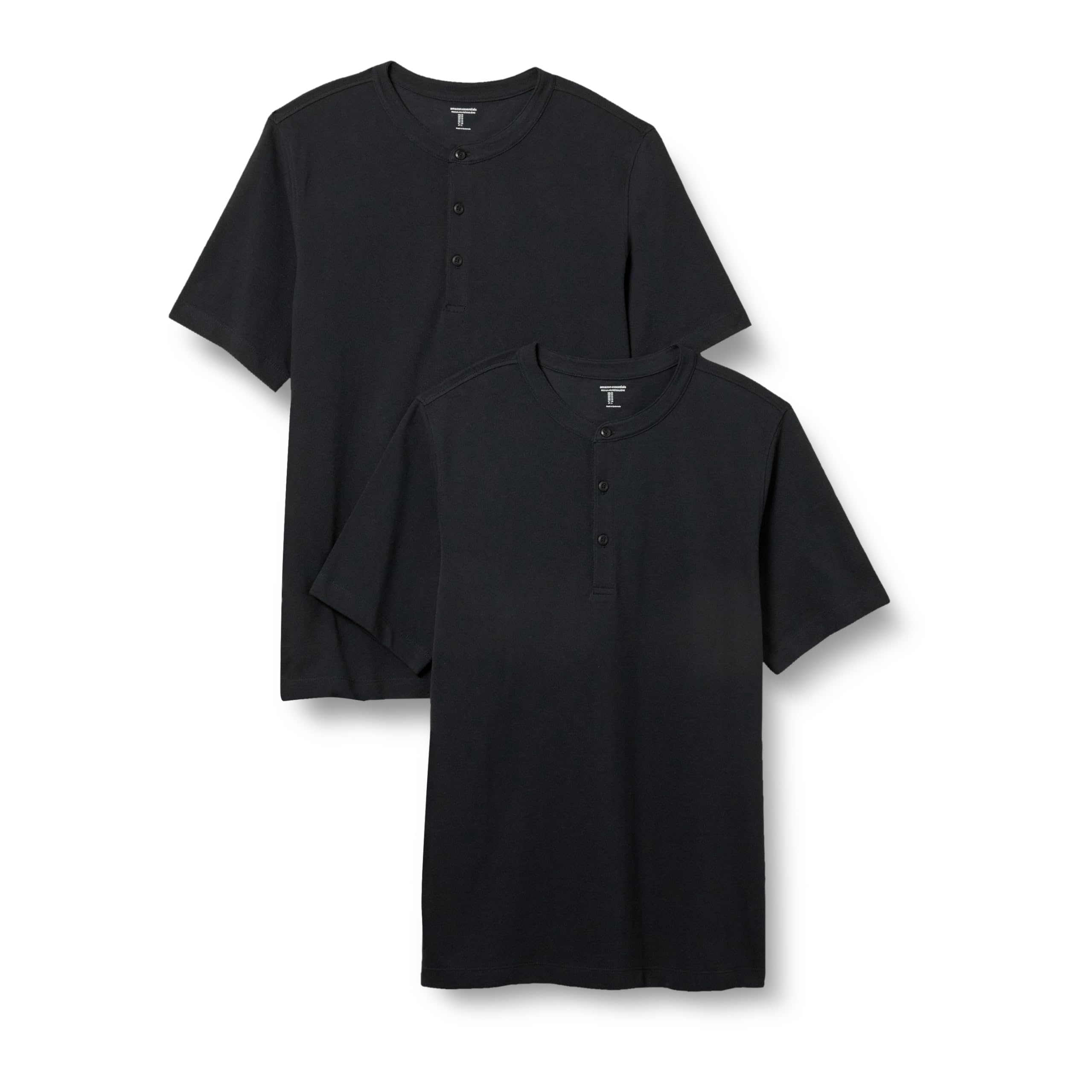 Amazon Essentials Short Sleeve Henley Shirt for Men - Regular-Fit Pique (Available in Big & Tall), Pack of 2, Black, Large