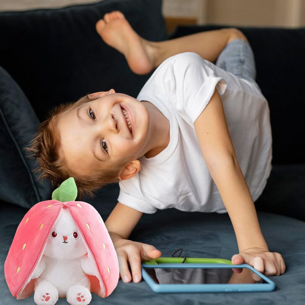 NyaSaa Pink Reversible Strawberry Rabbit Plush Toy,Cute Bunny Stuffed Plush Doll with Zipper,Cute Bunny for Children,Girls,Boys,Holiday Warm (18cm) - Image 4