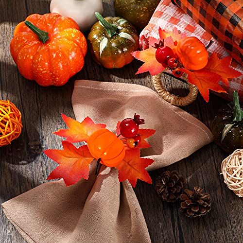 6 Pieces Fall Napkin Ring Thanksgiving Napkin Ring Holder Buckle Fall Themed Harvest Napkin Holder Maple Pumpkin Napkin Ring For Dinner Fall Gathering Table Decoration (Orange Leaf Style) #TOP1