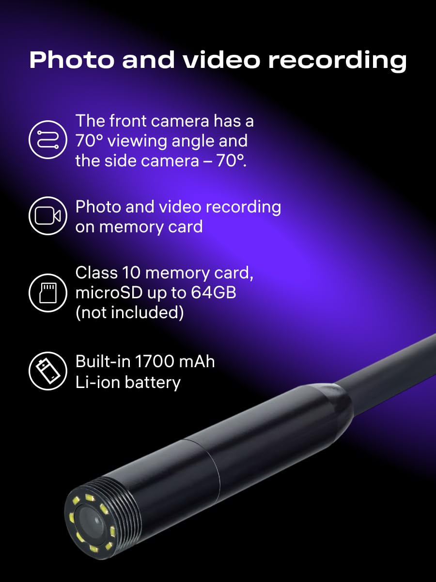 Seek VE60 Cámara Endoscopio Industrial con Pantalla 4,3" HD | Endoscopio de Inspección Doble Lente, IP67 Sonda Flexible de 1m, Cámara con 8 Luces LED, para Auto, Motor, Tuberías