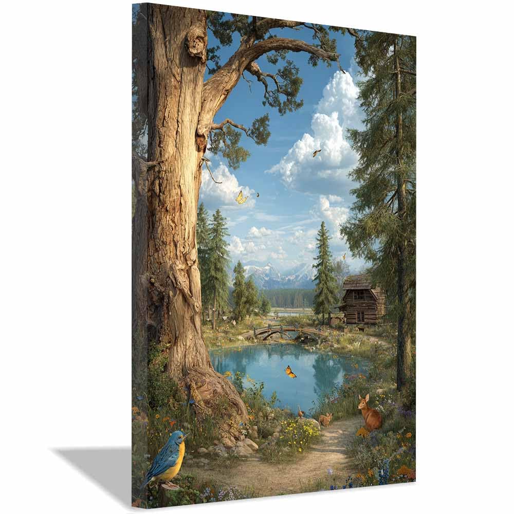 HOQIU Canvas Wall Art Whimsicals Forestss Wildlife Scene canvas art, art print, house decor, bedroom wall decor above bed, prints for living room.(Multicolor)-80x120cm Framed