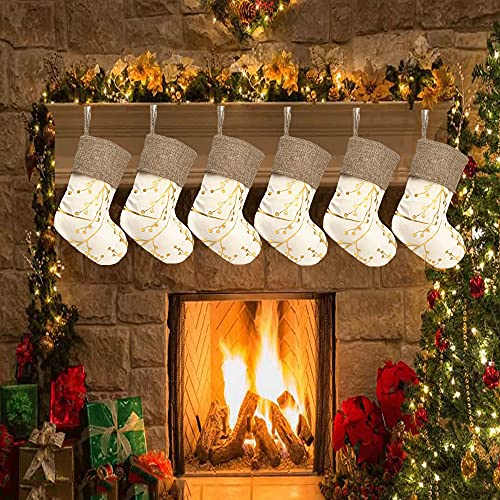 DecroXmas Weihnachtsstrumpf 6er Set Mini 23 cm Xmas Sockensack Candy Bronzing Zweige Muster mit Jute Design für Home Party Dekoration Cover