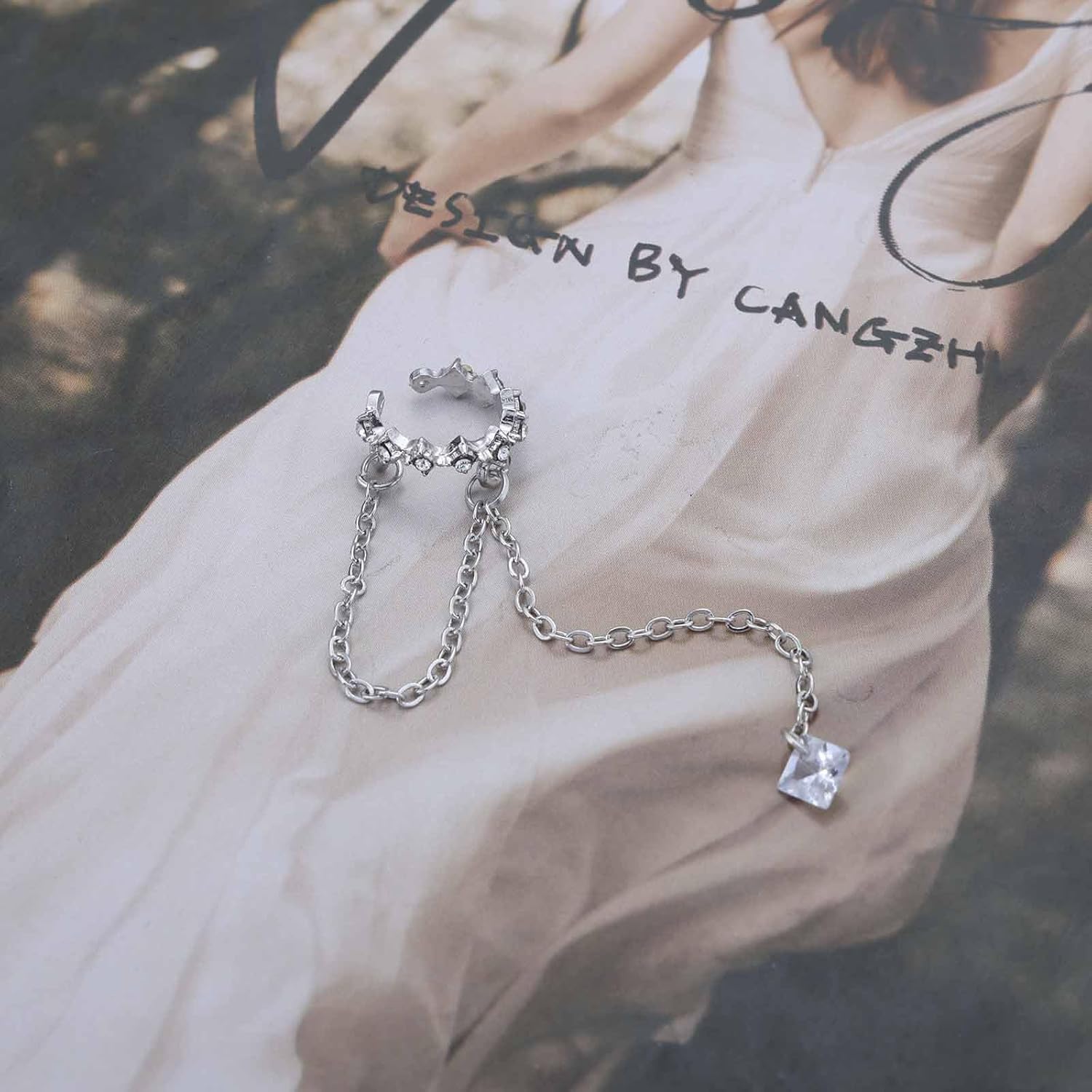 Boho Cz Ear Cuff Earrings Cz Cartilage Cuff Earrings Silver Crystal Crawler Wrap Earring Long Rhinestone Chain Earring No Piercing Jewelry for Women - Image 5