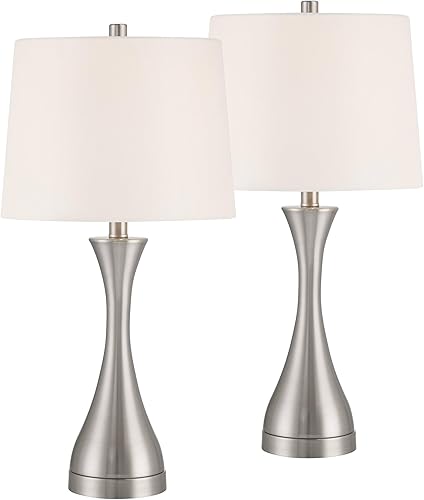 Miniatura 2 de 360 Lighting Koncave - Juego de 2 lámparas de mesa modernas de 24 12 pulgadas de alto, acabado de níquel cepillado, tela de metal, pantalla blanca,