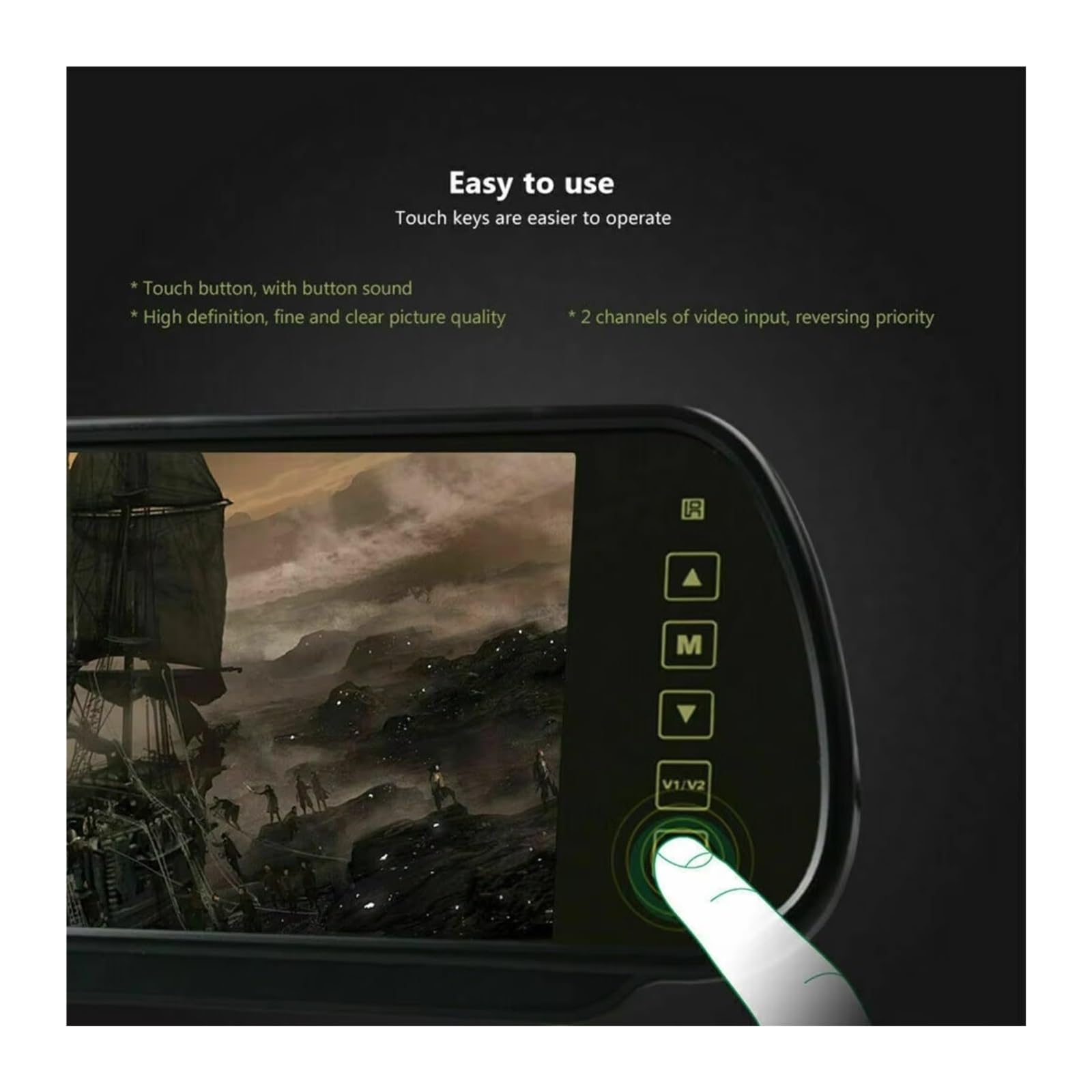 Kit De Espejo Retrovisor Inalámbrico 7" para Coche Camión Furgoneta Cámara Marcha Atrás Cámara de Respaldo(Monitor Only)