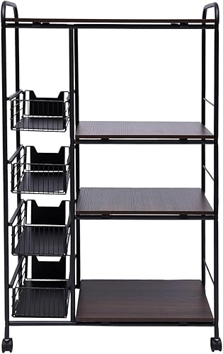 Miniatura 7 de OUKANING Carrito de cocina de 4 niveles con ruedas y cestas, soporte para horno de microondas, utensilios de cocina, vajilla, especias, alimentos,