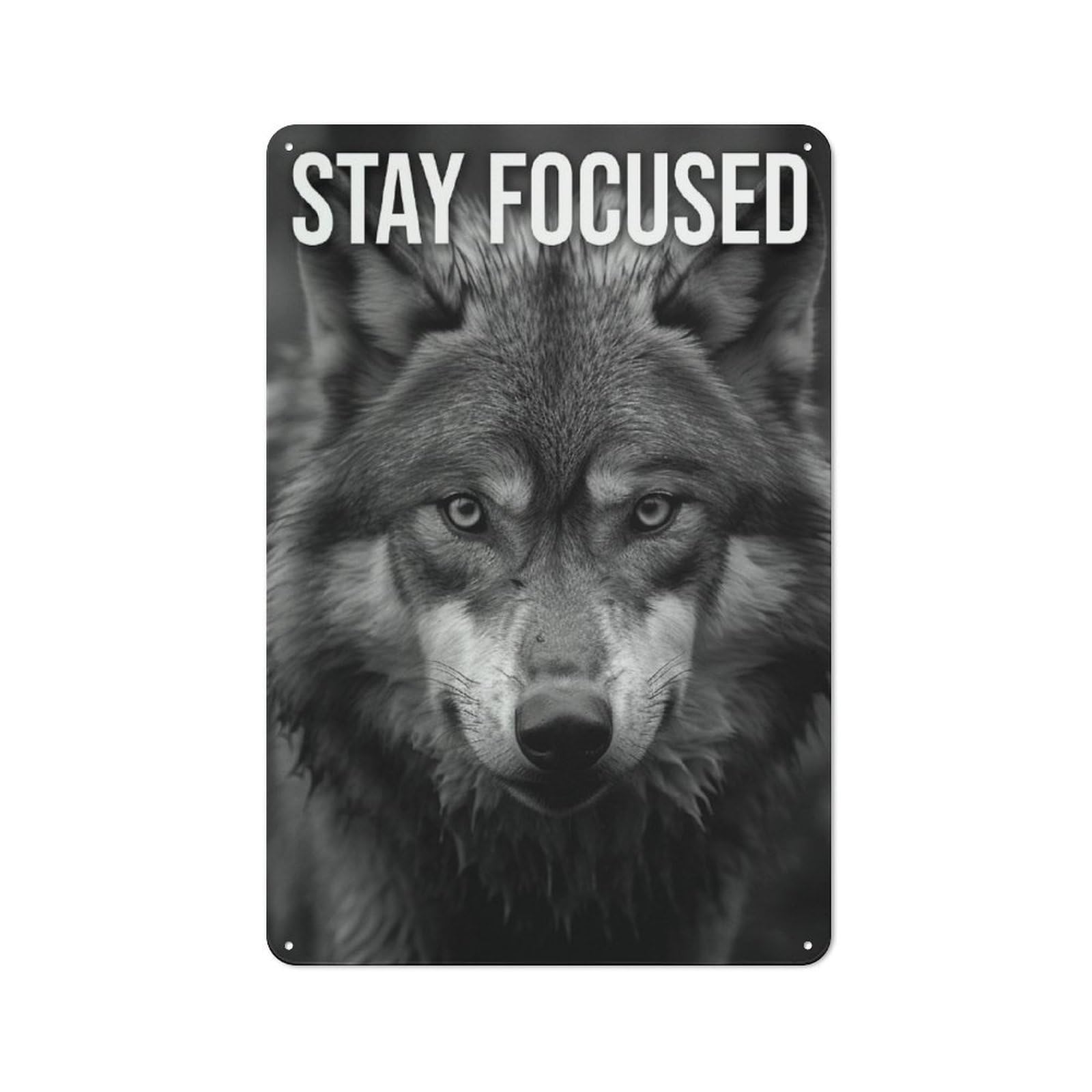 Junmoney Style-21 Stay Focused Wolf Retro Metal Wall Sign 30X20cm For Living Room Or Hallway, For Collectors Decorating Living Rooms And Hallways