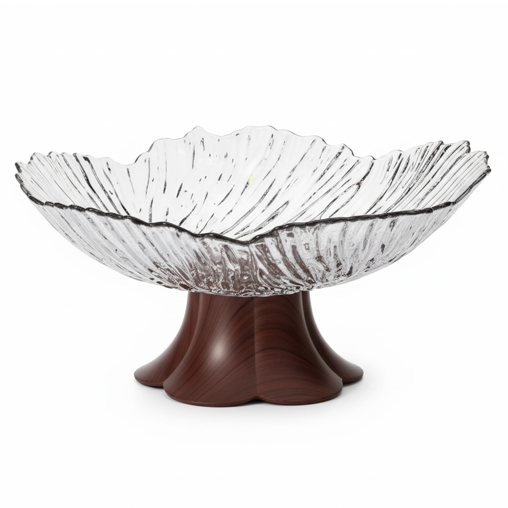AwnsIMfreien Pedestal Fruit Bowl for Kitchen Counter, 10.24 Inch Spacious Decorative Bowl with Woodgrain Foot, Clear Serving Dish for Fruits Snacks Candy Style 2, Pedestal Fruit