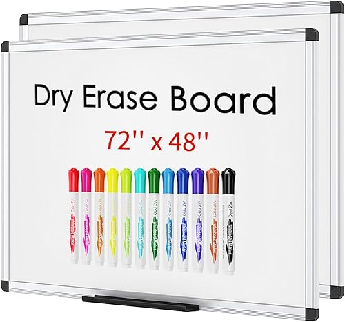 Miniatura 1 de VIZ-PRO Pizarra magnética de borrado en seco, 72 x 48 pulgadas, paquete de 2, marco de aluminio plateado, con 12 bolígrafos de pizarra blanca de