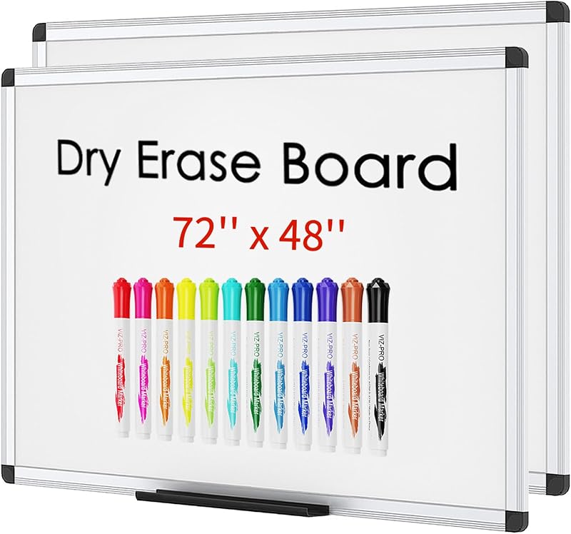 VIZ-PRO Magnetic Dry Erase Board, 72 X 48 Inches, Pack of 2, Silver Aluminium Frame, with 12 Colored Whiteboard Pens