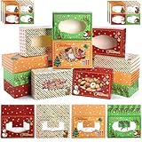 Coloch 40 Pack Christmas Cookie Boxes with 40 Gift Stickers, Colorful Treat Box Holiday Bakery Food Container with Window, Rectangle Food Gift Box for Pastries, Cookies, Mini Cake