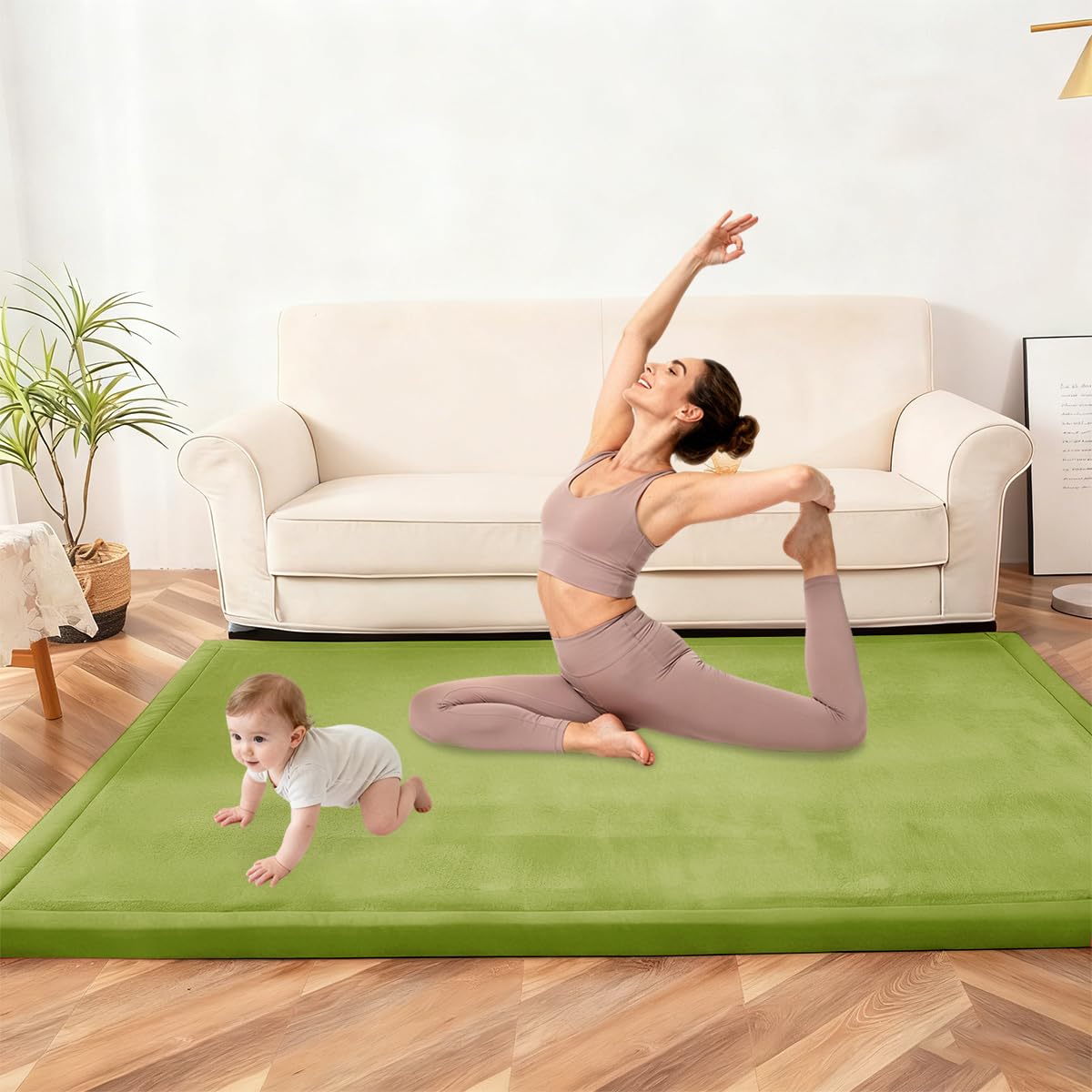 Premium Krabbelmatte Baby, Kinderteppich Teppich, 2 cm Extra Dicke und Weiche Schaum Spielmatte Baby Kinder, rutschfeste Baby Play Mat für Laufstall, Hellgrün, 120 x 180 cm
