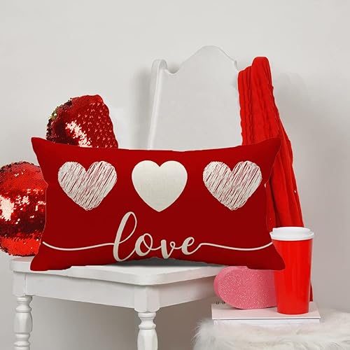 Miniatura 2 de Kithomer Fundas de almohada para el día de San Valentín con diseño de corazón rojo de amor de 12 x 20 pulgadas fundas de cojín decorativas para el