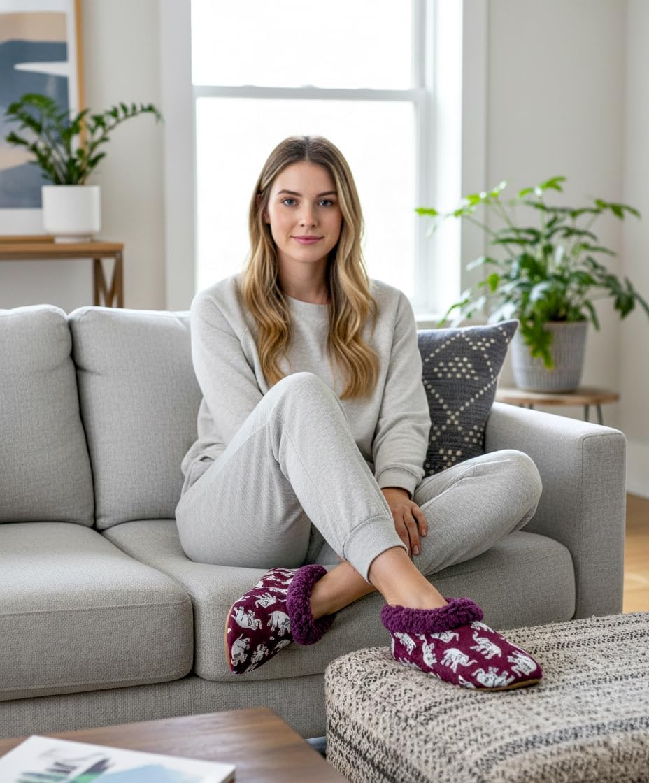 cosyone1997 Slippers for Women Indoor Non Slip Soft Sole Slippers, Fuzzy Sherpa Lined, Cute Animal Print - Image 3