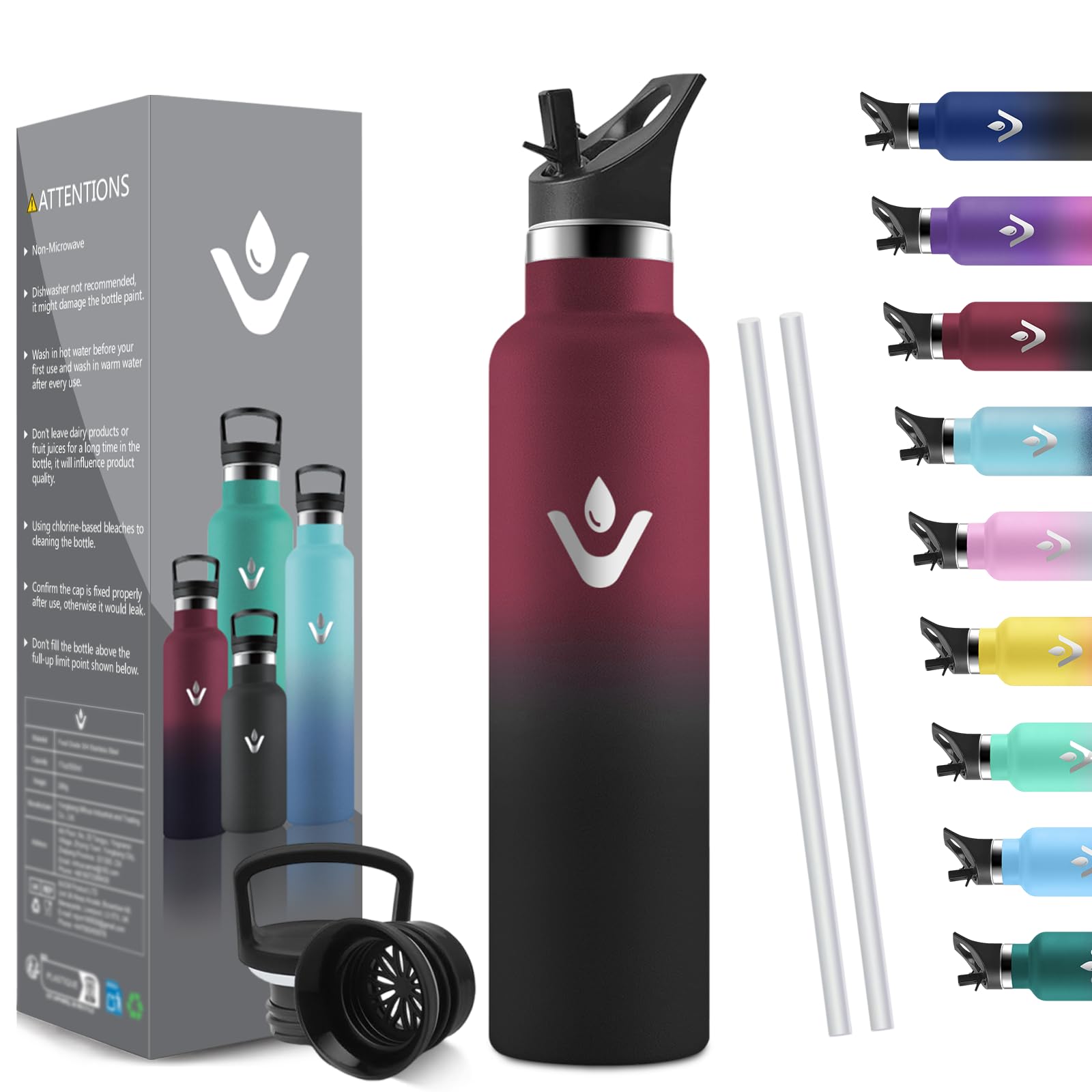 HoneyHolly Thermosflasche 1L BPA-Frei, Trinkflasche Edelstahl, Auslaufsichere Isolierflasche Doppelwandig, Isolierflasche, Thermoflasche, Thermobecher mit Strohhalm, Trinkflasche Kohlensäure Geeignet