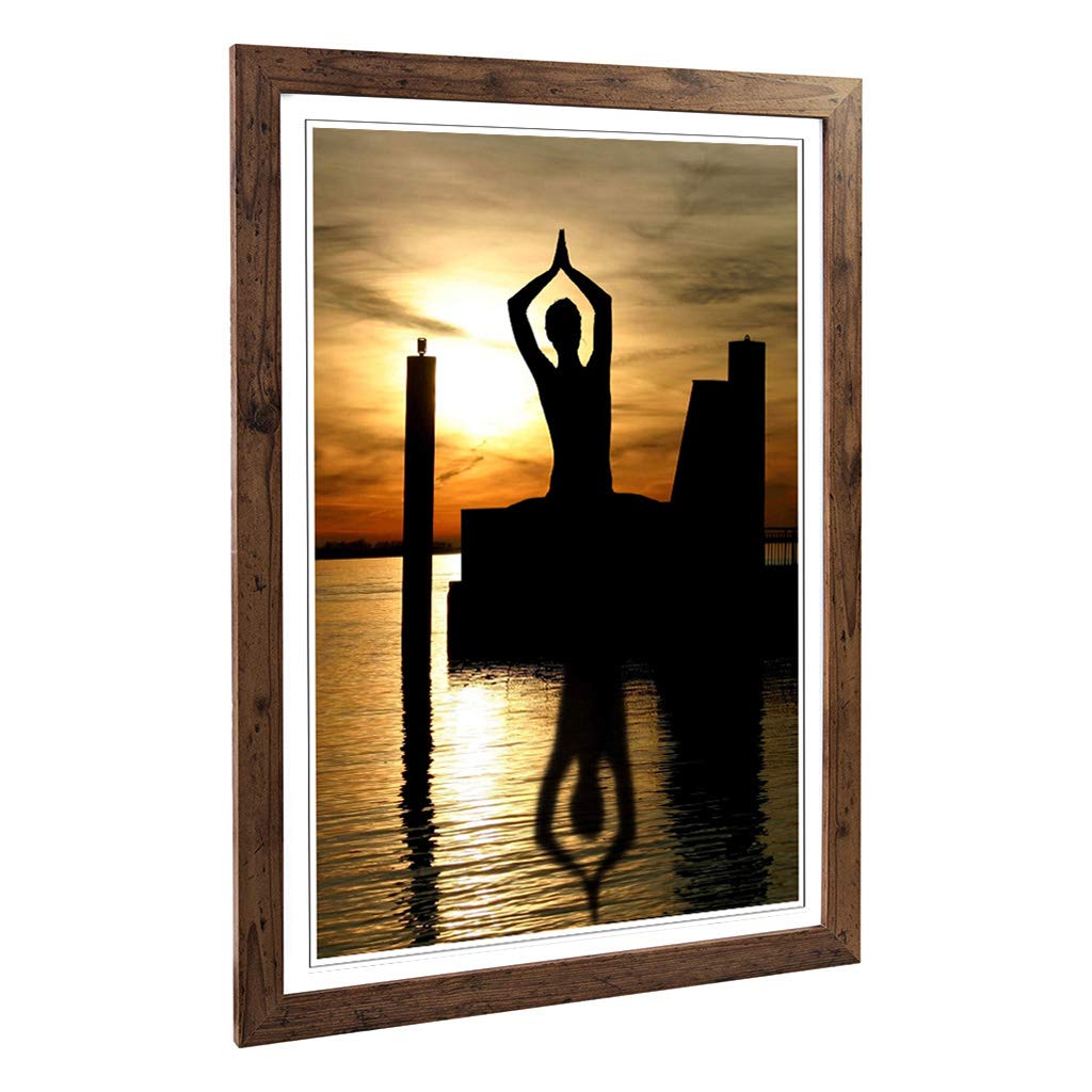 Big Box Art Framed Print of Yoga Meditation by The Lake Design | Wall Art Picture | Home Decor for Kitchen, Living, Dining Room, Bedroom, Hallway, Office, Walnut, A2 / 24.5x18 Inch / 62x45cm