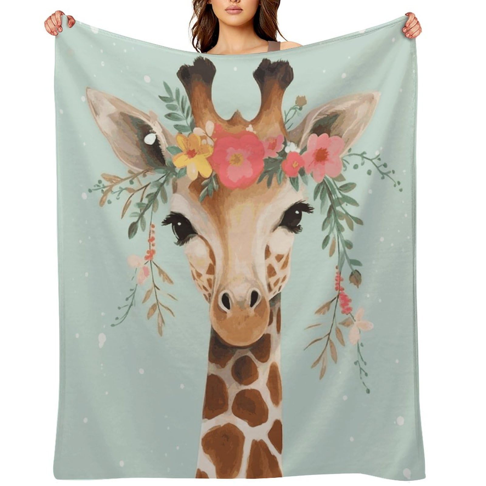 Fekiloot Style Giraffe With Floral Throw Blankets Camping Blanket60 X80