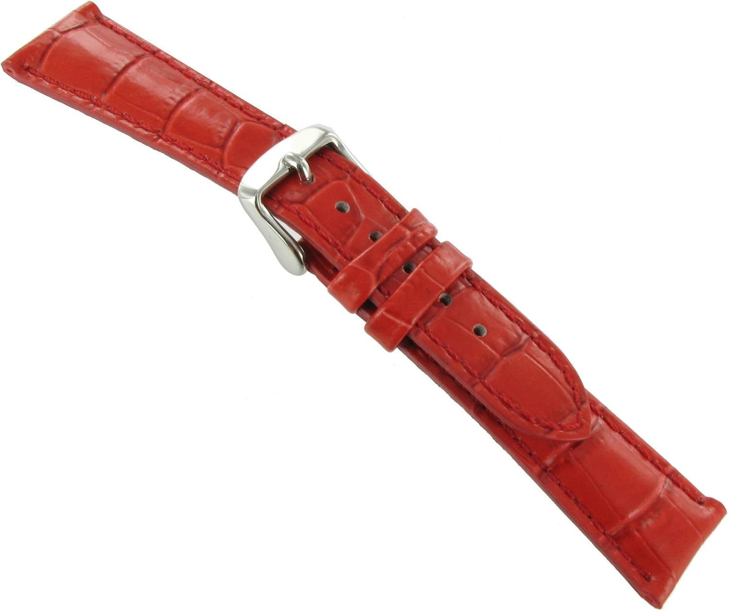 24mm DB Baby Crocodile Grain Red Padded Stitched Watch Band Mens Long