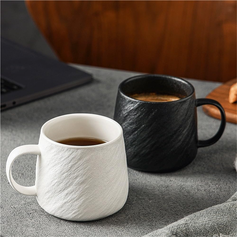 Kubek do kawy Matowy kubek o fakturze kamienia, ceramiczny do kawy w dwóch kolorach, zestaw 1, dużej pojemności 16,91 uncji, męskich kubków wody Kubki(Biały)