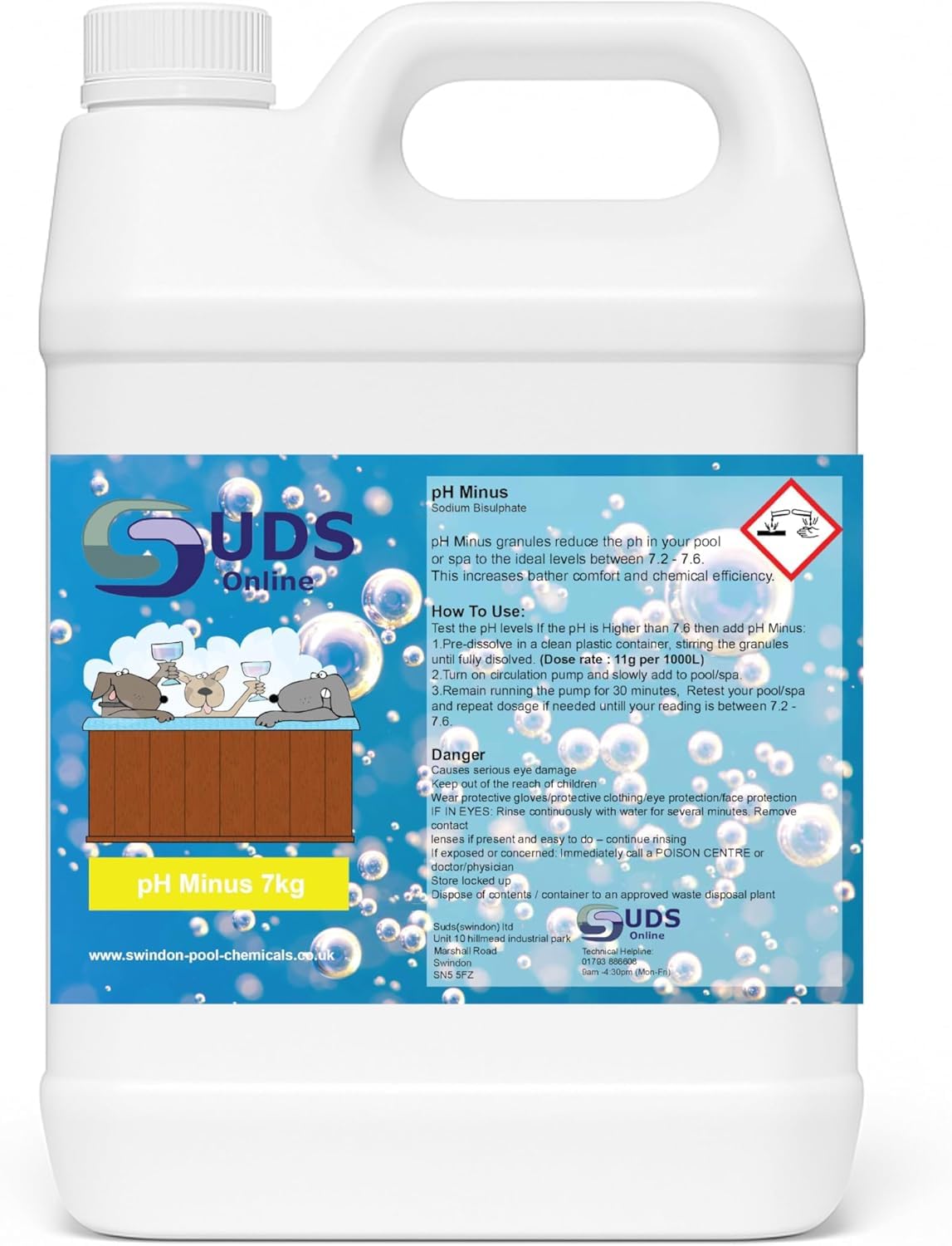 Suds-Online 7Kg Ph- Minus Reducer Dry Acid For Swimming Pools, Spas, Hot Tubs Down