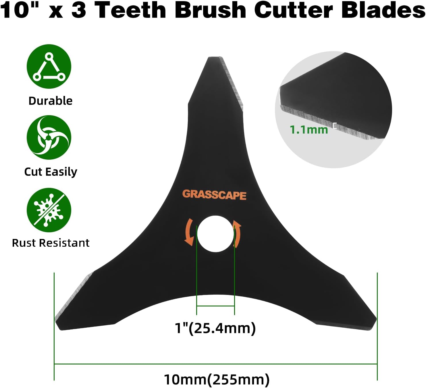 Weed Eater Blades for 20mm or 25.4mm Arbor, 10" x 3 Teeth Carbon Steel Brush Cutter Blades for Weedeater Compatible with Husqvarna, Stihl, Oregon, and Hitachi (2 Pack)