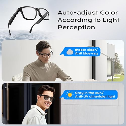Miniatura 3 de Lentes inteligentes para mujeres y hombres, gafas Bluetooth con lentes fotocrómicas, micrófono y altavoces integrados, lente de luz anti-azul con