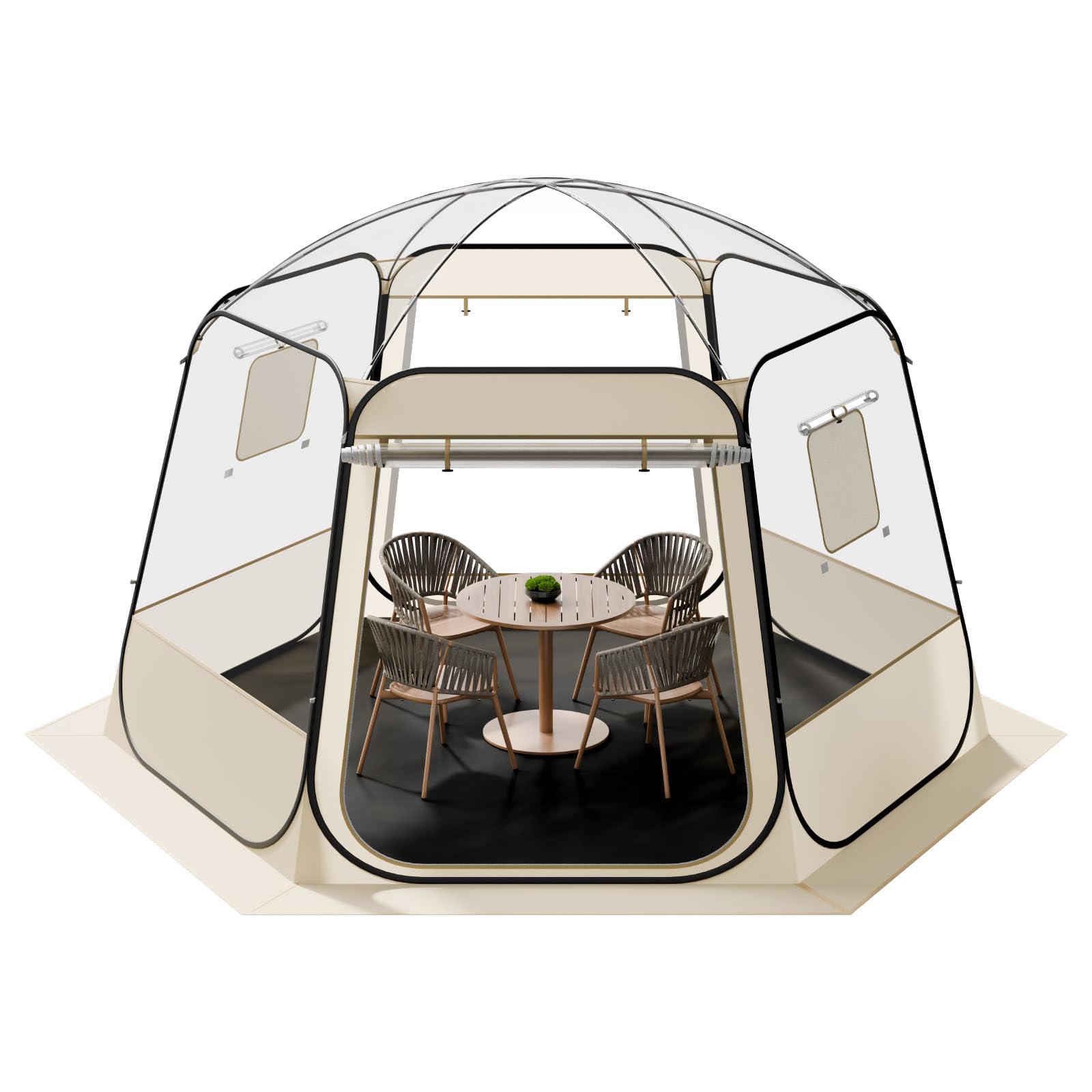 VEVOR Tienda de Campaña Plegable, 336 x 305 x 220 cm, Impermeable y Resistente a Los Rayos UV, Tienda Transparente con Ventanas y Vista Panorámica de 540° para 8-10 Personas para Patio y Jardín