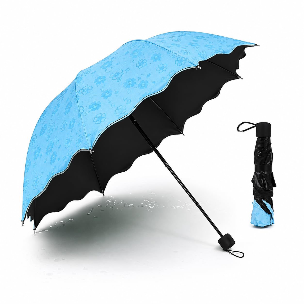 Autolink Magic Umbrella Windproof and Rainproof Umbrella with Bloom After Rain Pattern 3 Fold Anti UV Protection Folding Umbrella for Rain, Sun 2 Persons Adult Kids & Women (Blue)-image-34