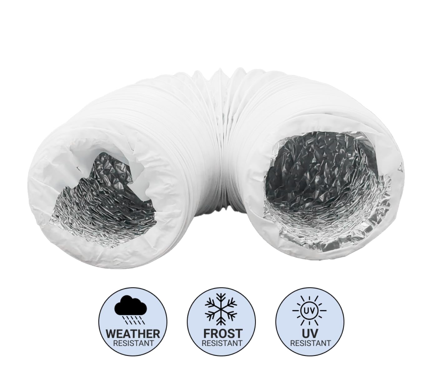 H&C VENT Tubo flessibile di scarico – con alluminio – Isolamento PVC – Tubo flessibile – Uscita di ventilazione tubo flessibile per condizionatori d'aria, asciugatrice (bianco, Ø 200 mm – 3 m)