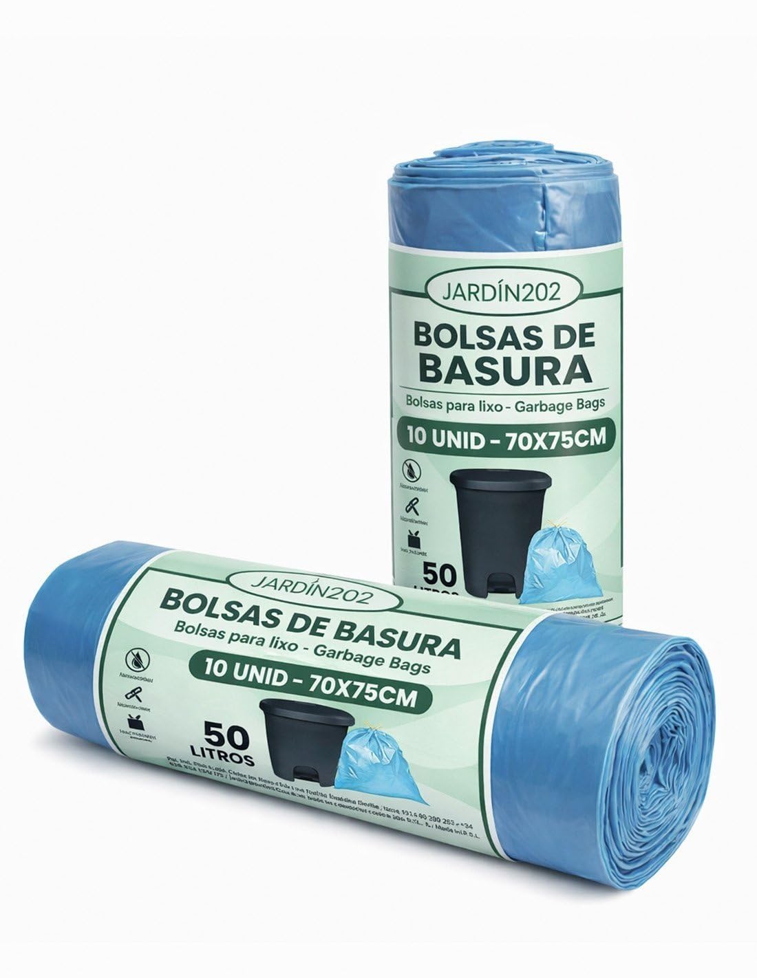 JARDIN202 - Bolsas de basura 50 litros con autocierre azul 70x75 cm 10 unidades resistentes y antigoteo para uso doméstico y profesional | Pack 30 uds