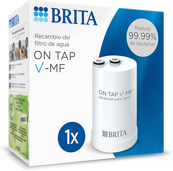 BRITA ON TAP V-MF 1x Water Filter Cartridge (600L) - Sustainable Water, 99.99% Bacteria Free, Improved Taste, Reduces Fine Microparticles, PFAS, Metals and Taste-Affecting Substances.
