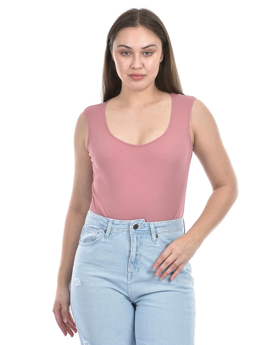 ONE WAY Women Ribbed Cotton Bodysuit | Scoop Neck Sleeveless Bodysuits | Stylish T-Shirt Tops for Women | Snap Button Closure | Bodysuit Tops for women
