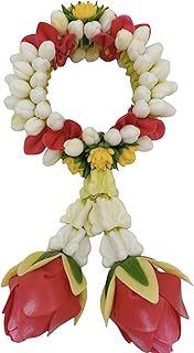Thai Rose Jasmine Garland/Handmade Clay Flowers for Souvenir, Gift, Good Luck, Congratulations, Worship Item/Diameter 2.25” (Red Rose)