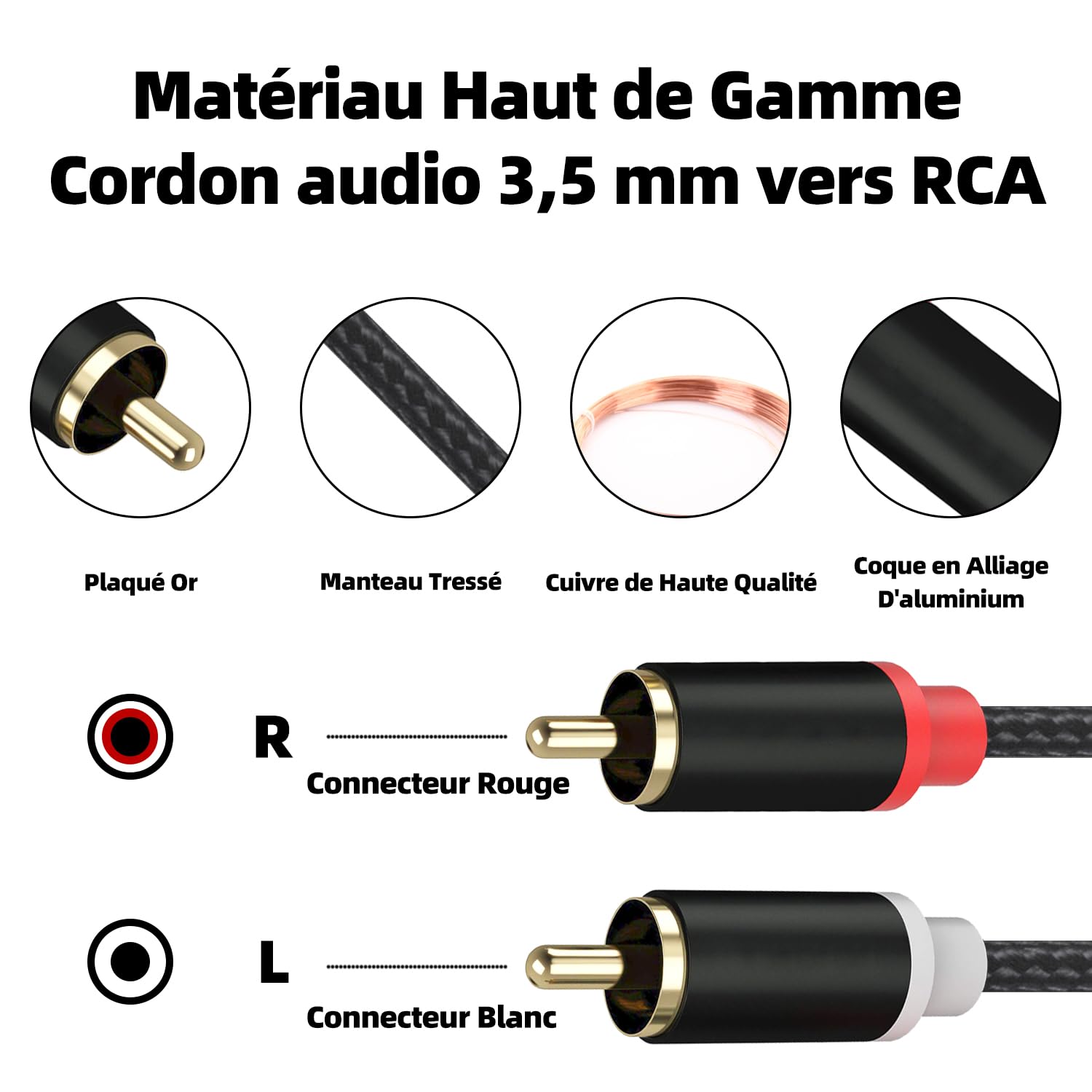 Câble RCA Jack 3.5mm Femelle vers 2 RCA Mâles, Câble Adaptateur Audio, Adaptateur Jack RCA Stéréo pour Téléphone, TV, PC, Tablette, Ampli, Chaîne HiFi Barre de Son, Home Cinéma Enceinte