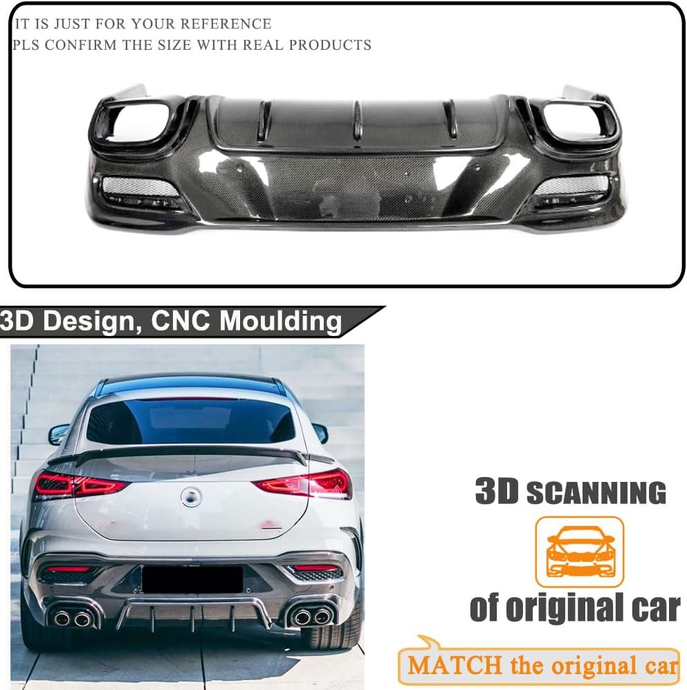 Real Carbon Fiber Rear Diffuser for Mercedes Benz W176 GLE350 GLE450 GLE53 GLE63 Coupe 2020-2022 Lower Bumper Lip Spoiler Body Kit Factory Outlet with Exhaust Tip