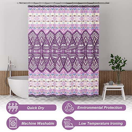 Amazerbath Boho Shower Curtain, Purple Fabric Shower Curtain Set With 12 Shower Curtain Hooks, Colorful Floral Farmhouse Cloth Shower Curtain, Washable Cute Fall Bathroom Shower Curtains, 72X72 Inches #TOP3