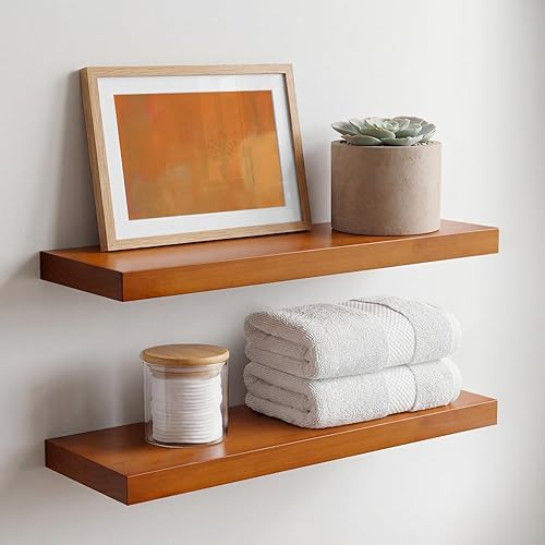 Vista 35 de Homeforia Estante flotante de nogal de 12 pulgadas, estantes flotantes pequeños de madera real maciza de alta gama de 12 pulgadas para montaje