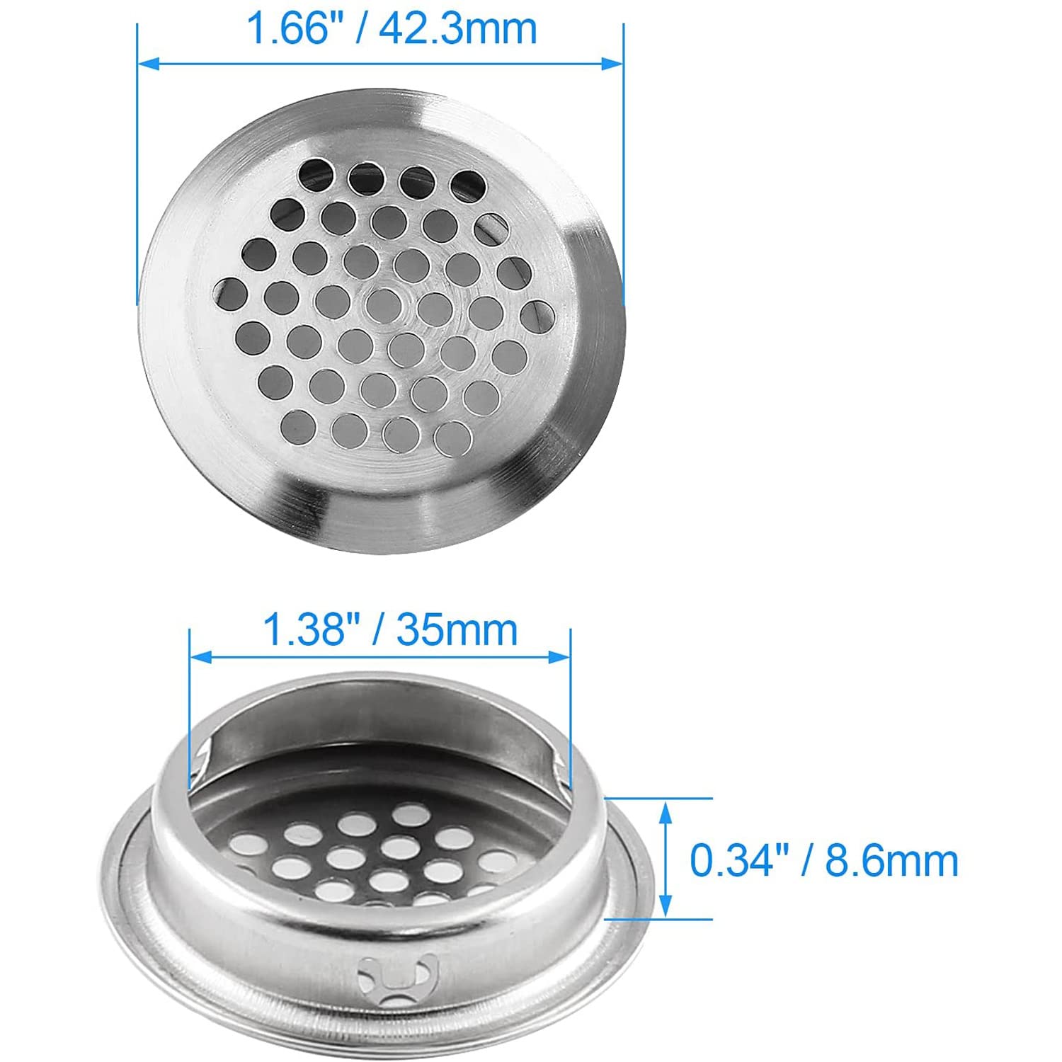 Greluma 10 Pcs rejillas de ventilación de 35 mm, ventilación circular de sofito, rejilla de ventilación redonda de acero inoxidable con orificio de malla para cocina, baño, armario, armario